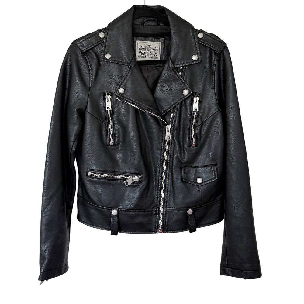 Levis Faux Leather Moto Jacket Black Asymmetrical Zip Biker Size Medium NEW